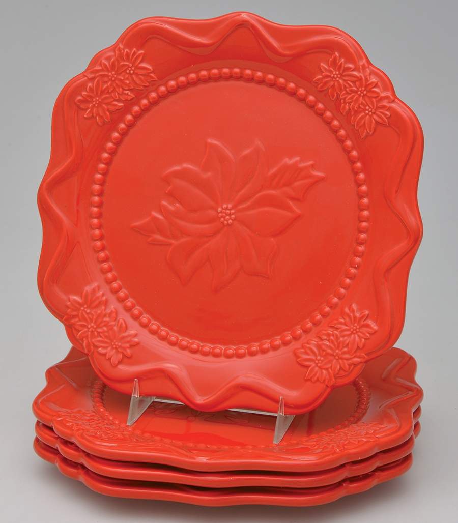 Poinsettia Collection Square Salad Plate - Set of 4 by Roscher & Co-1
