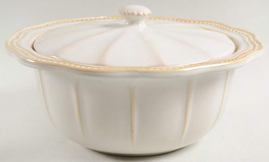 Hobnail Cream Round Covered Vegetable by Roscher & Co-1