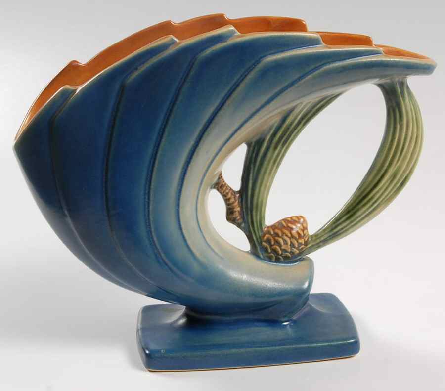 Pinecone Modern Blue (400 Series) 6" Fan Vase by Roseville-1