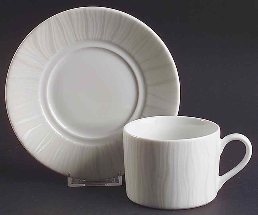 Mirage (White on White) Flat Cup & Saucer Set by Royal Worcester-1