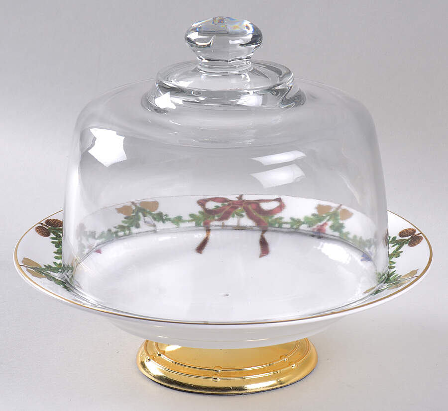 Star Fluted 6 1/2"-7 1/2" Footed Cheese Plate w/ Glass Dome HC by Royal Copenhagen-1