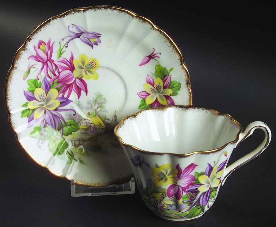 Aquilegia Ribbed Flat Cup & Saucer Set by Royal Stafford-1