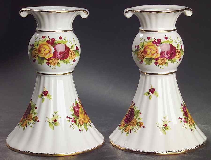 Old Country Roses Holiday (2006) 6" Candlestick - Set of 2 by Royal Albert-1