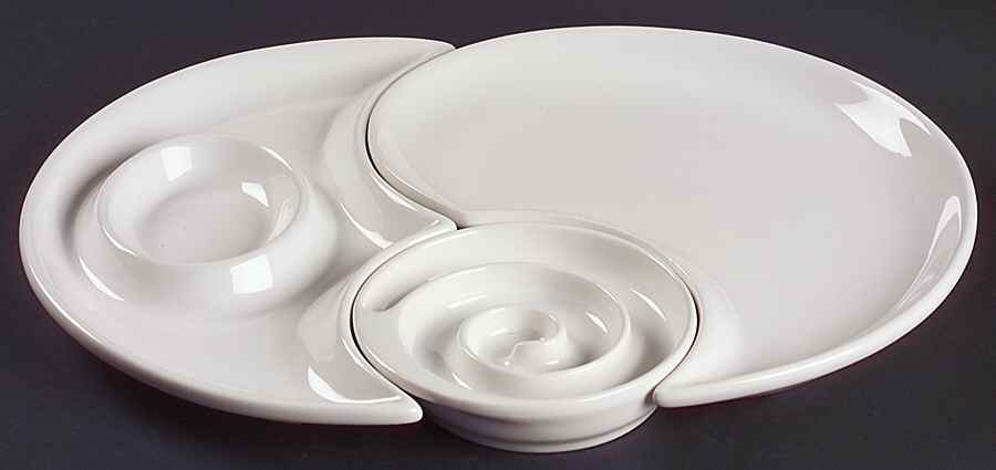 Bay Leaves White 3 Piece Chip/Dip Set with Interlocking Pieces by Royal Doulton-1
