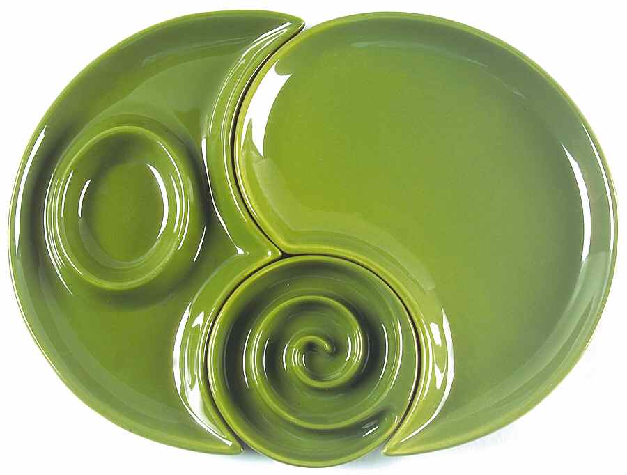 Bay Leaves Dark Green 3 Piece Chip/Dip Set with Interlocking Pieces by Royal Doulton-1