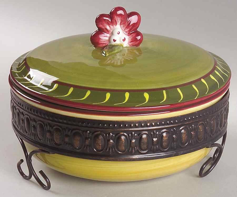 Fleuron 1 Qt Round Covered Casserole & Metal Stand by Romancing Provence-1