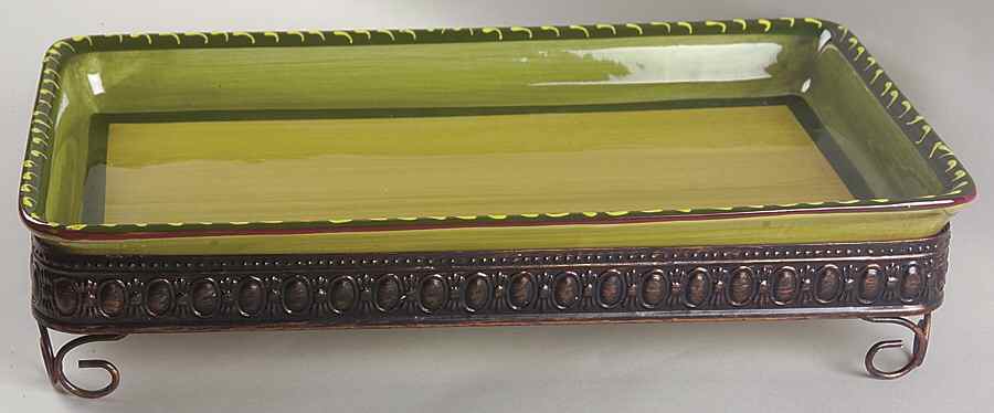 Fleuron 15" Rectangular Baker w/Metal Stand by Romancing Provence-1