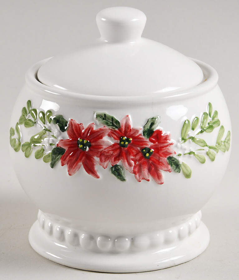 Poinsetta Garland Sugar Bowl & Lid by Roscher & Co-1