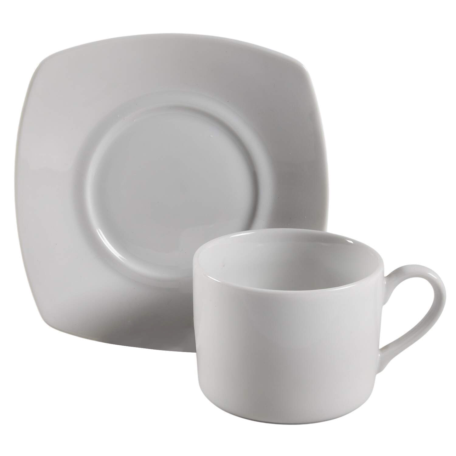 Classic White (Classic Shape) Square Cup & Saucer Set by Royal Worcester-1