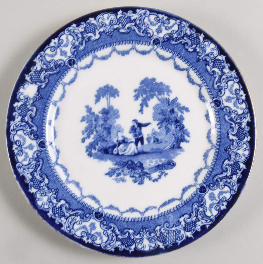 Watteau (Smooth, People, Transferware, Gold Trim) Salad Plate by Royal Doulton-1