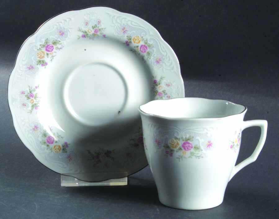 Spring Garden (Platinum Trim) Flat Cup & Saucer Set by Red Sea-1