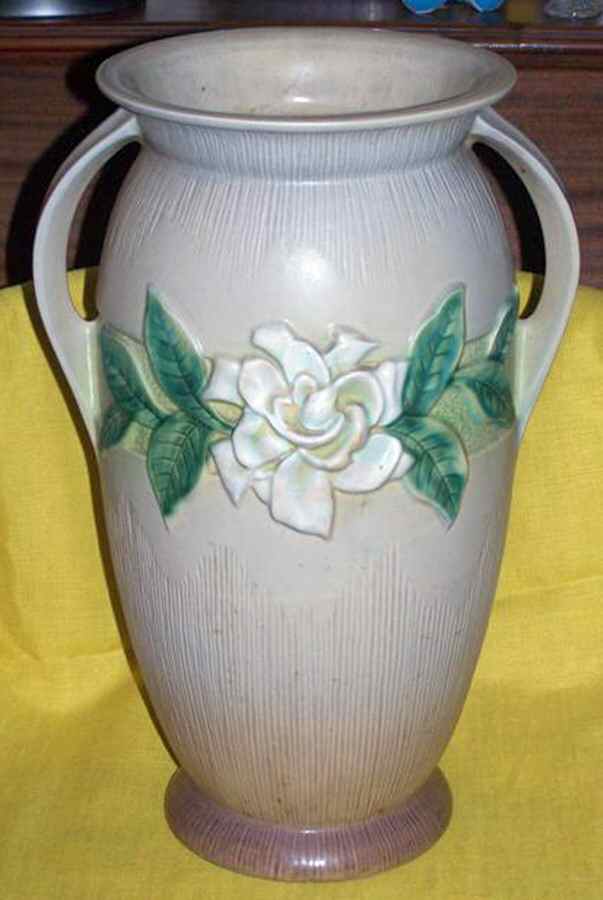 Gardenia Silver Haze Gray 16" Handled Vase by Roseville-1
