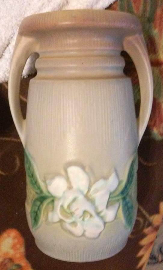 Gardenia Silver Haze Gray 8" Handled Vase by Roseville-1
