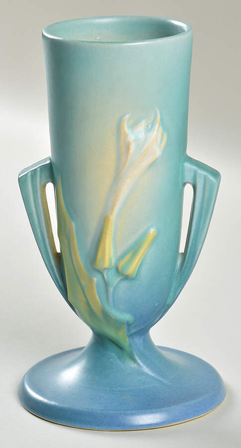Thornapple Blue 7" Handled Vase by Roseville-1