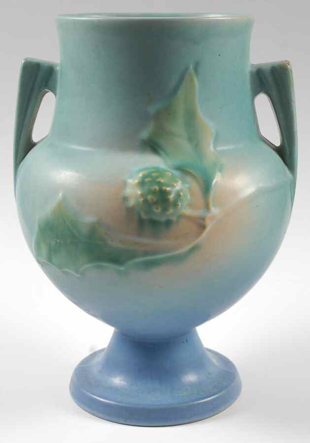 Thornapple Blue 10" Handled Vase by Roseville-1