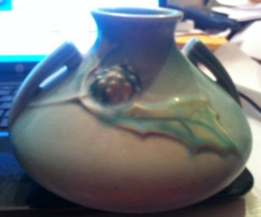 Thornapple Blue 4" Handled Vase by Roseville-1