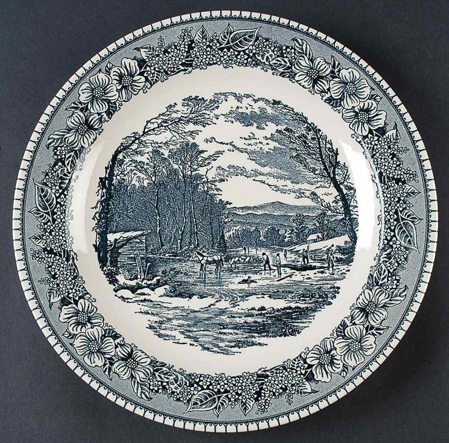 Pilgrim Blue Gray 11" Chop Plate (Round Platter) by Royal (USA)-1