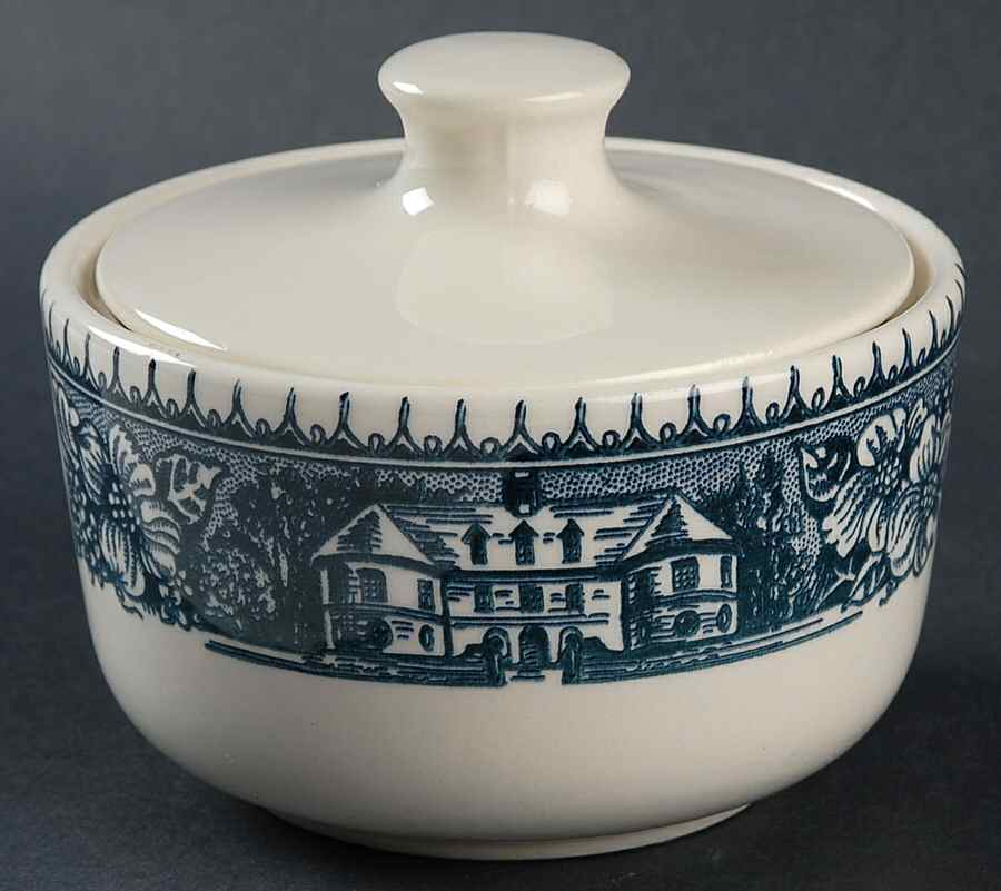 Pilgrim Blue Gray Sugar Bowl & Lid by Royal (USA)-1