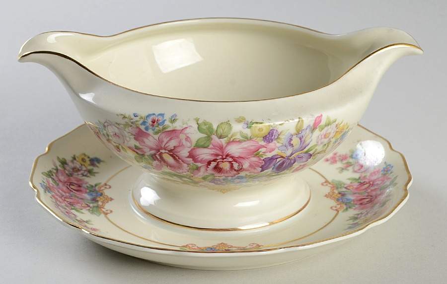 Gwendolyn (Yellow or Yellow & Red Scrolls) Gravy Boat with Attached Underplate by Rosenthal - Continental-1