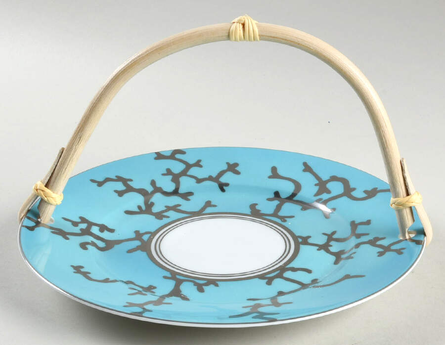 Cristobal Turquoise 5 3/8"-5 5/8" Bamboo Handled Serving Plate  HC by Raynaud-1