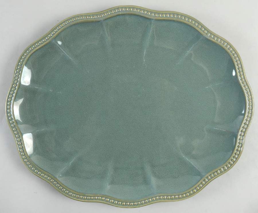 Hobnail Green 16" Oval Serving Platter by Roscher & Co-1