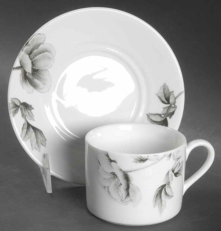 Black Peony Flat Cup & Saucer Set by Royal Worcester-1