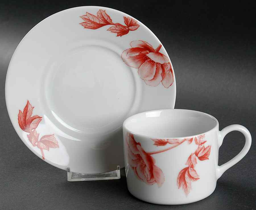 Red Peony Flat Cup & Saucer Set by Royal Worcester-1