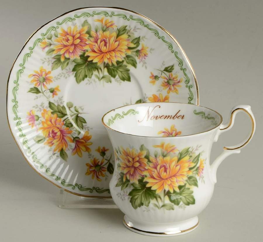 Special Flowers (With Month) Footed Cup & Saucer Set by Rosina-Queens-1
