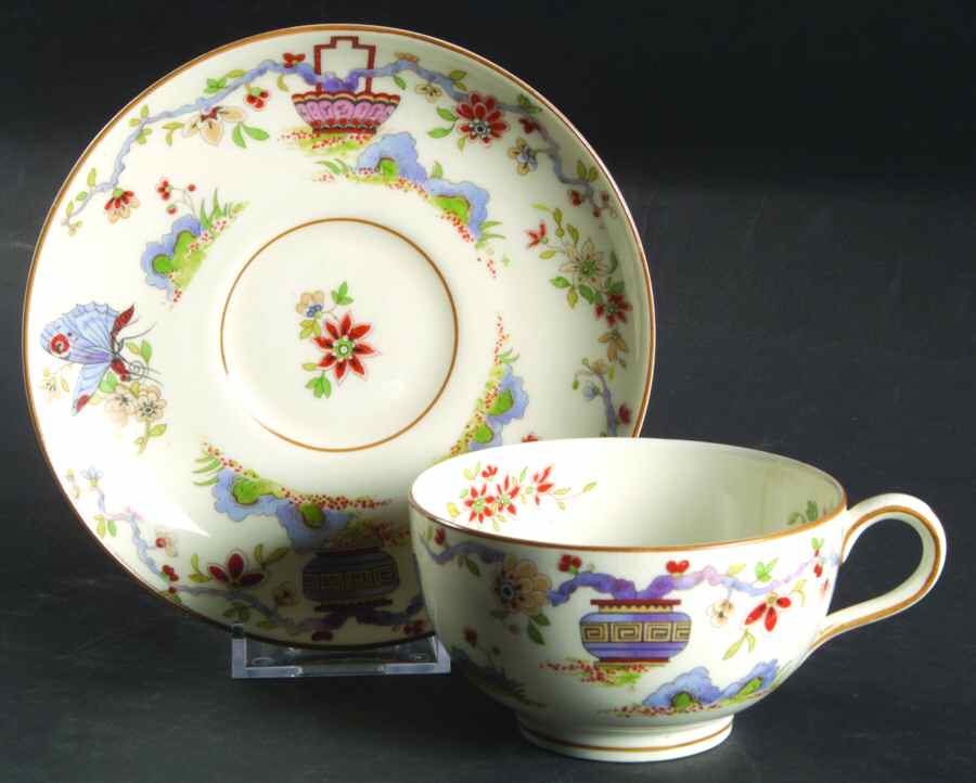 Pekin (Cream Background) Flat Cup & Saucer Set by Royal Worcester-1