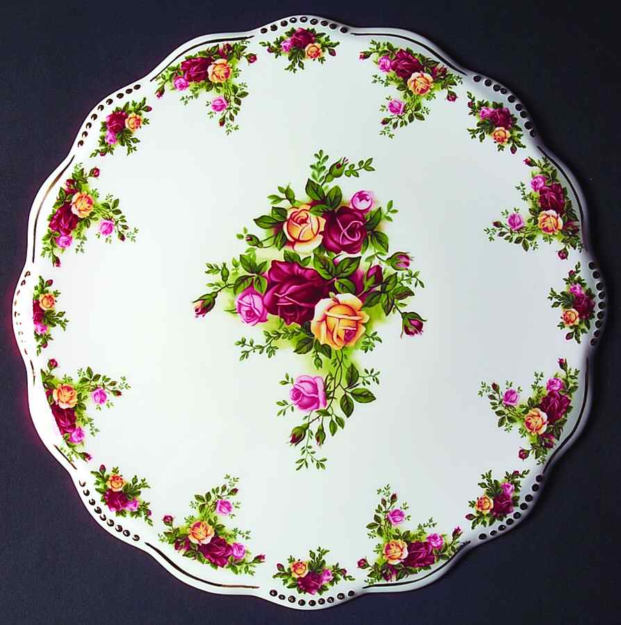 Old Country Roses (Golden Pearl) Cake Plate by Royal Albert-1