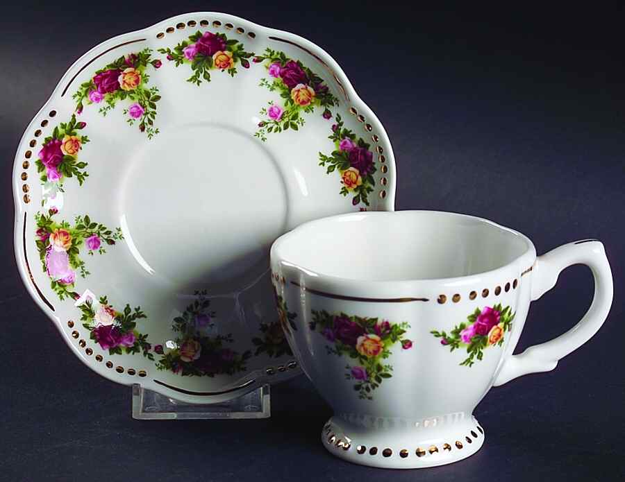 Old Country Roses (Golden Pearl) Footed Cup & Saucer Set by Royal Albert-1