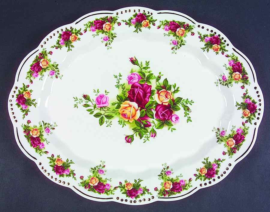 Old Country Roses (Golden Pearl) 13" Oval Serving Platter by Royal Albert-1