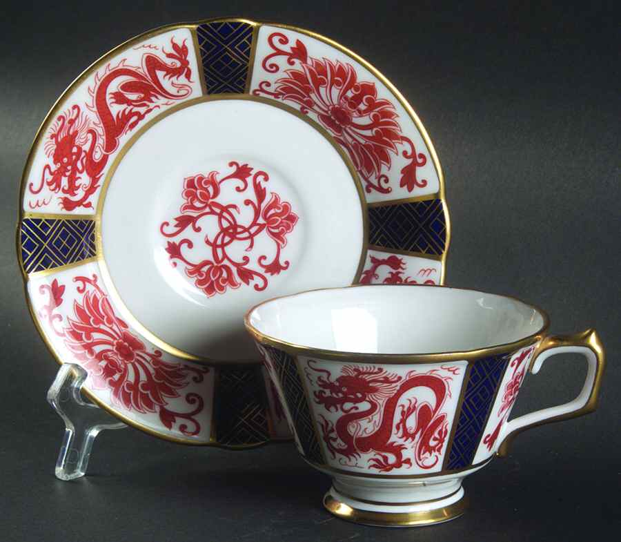 Dragon and Lotus Footed Cup & Saucer Set by Royal Crown Derby-1