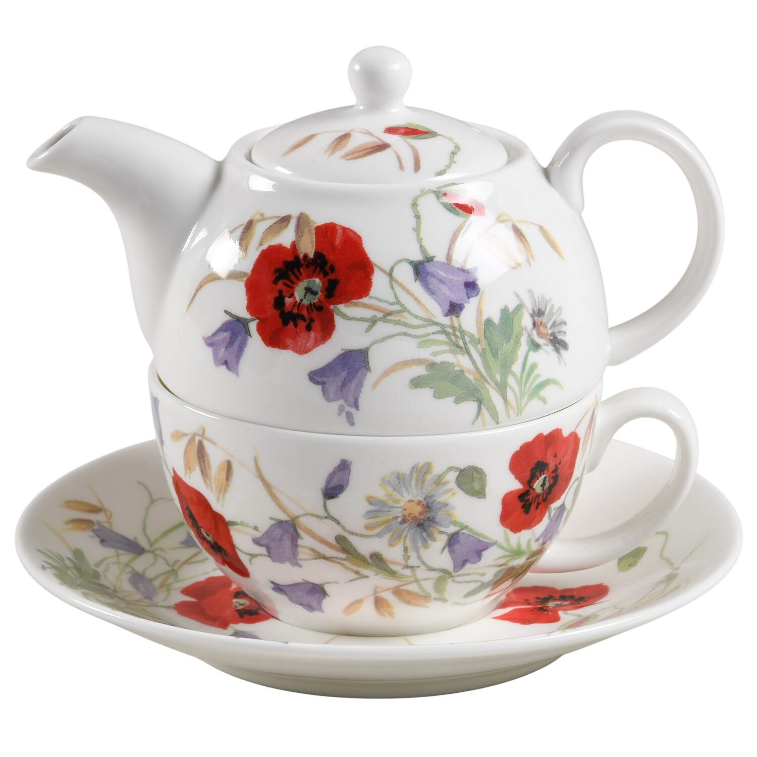 English Meadow Tea for One (Stacking Teapot w/Cup & Saucer) by Roy Kirkham-1