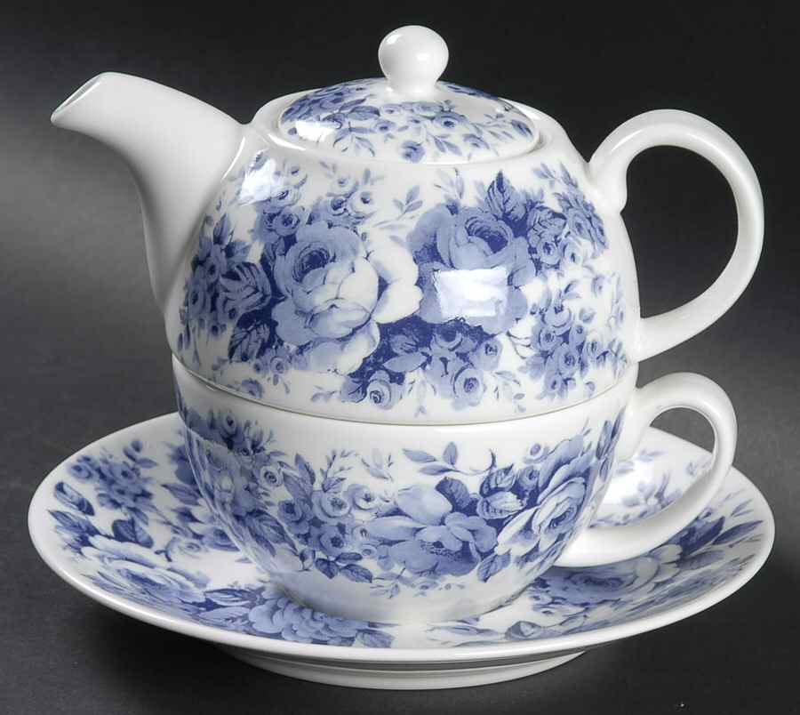 English Chintz Tea for One (Stacking Teapot w/Cup & Saucer) by Roy Kirkham-1