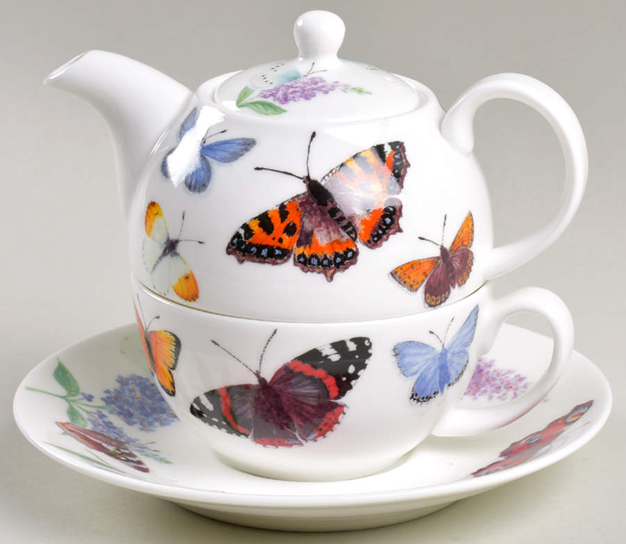 Butterfly Garden Tea for One (Stacking Teapot w/Cup & Saucer) by Roy Kirkham-1