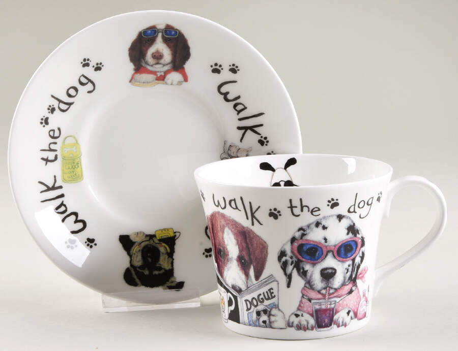 Animal Fashion Dog Breakfast Cup & Saucer Set by Roy Kirkham-1