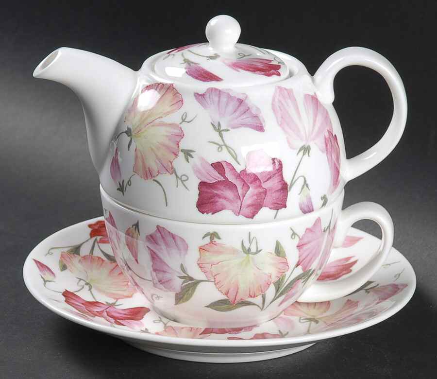 Sweet Pea Tea for One (Stacking Teapot w/Cup & Saucer) by Roy Kirkham-1