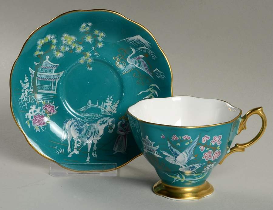 Oriental Teal Footed Cup & Saucer Set by Royal Albert-1