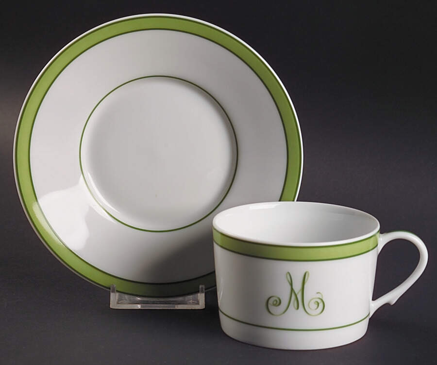 Tropic Green (Monogram) Flat Cup & Saucer Set by Raynaud-1