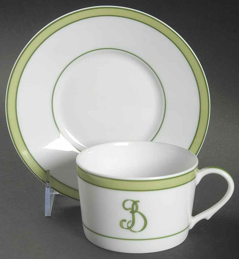 Tropic Green (Monogram) Flat Cup & Saucer Set by Raynaud-1