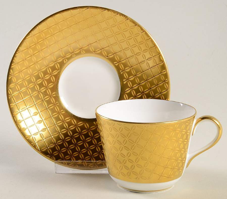 Kaleidoscope Yellow Flat Cup & Saucer Set by Royal Crown Derby-1