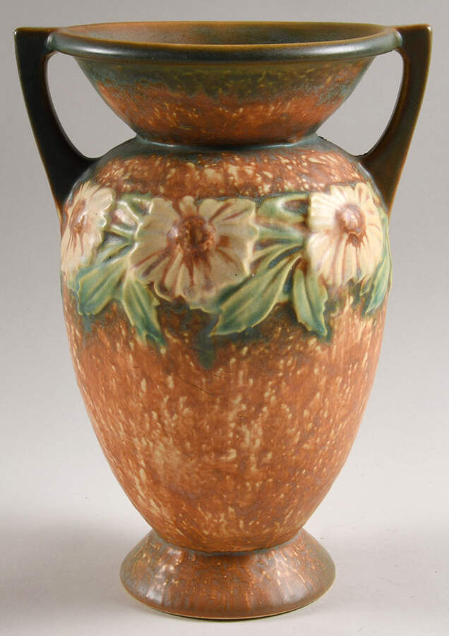 Dahlrose Terra Cotta 10" Handled Vase by Roseville-1