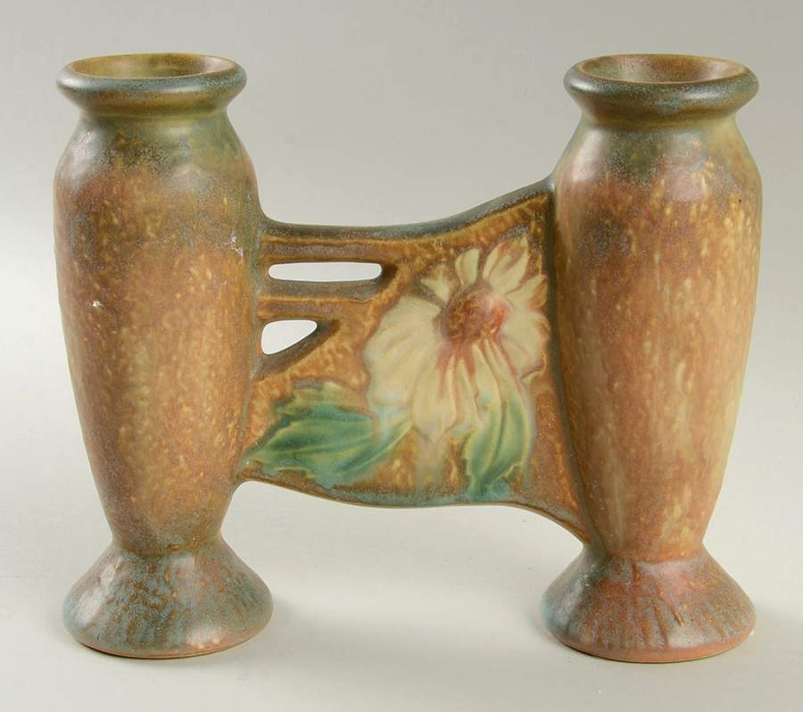 Dahlrose Terra Cotta 6" Gate Vase (Double Bud) by Roseville-1