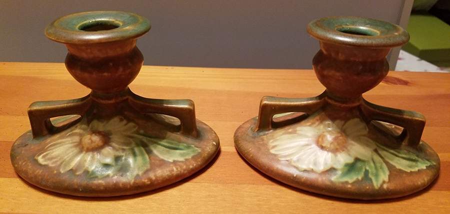 Dahlrose Terra Cotta 3" Candlestick by Roseville-1