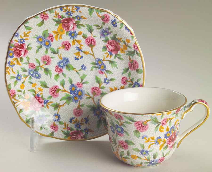 Old Cottage (Earthenware, Circa 1995) Flat Cup & Saucer Set by Royal Winton-1
