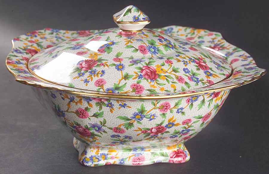Old Cottage (Earthenware, Circa 1995) Square Covered Vegetable by Royal Winton-1