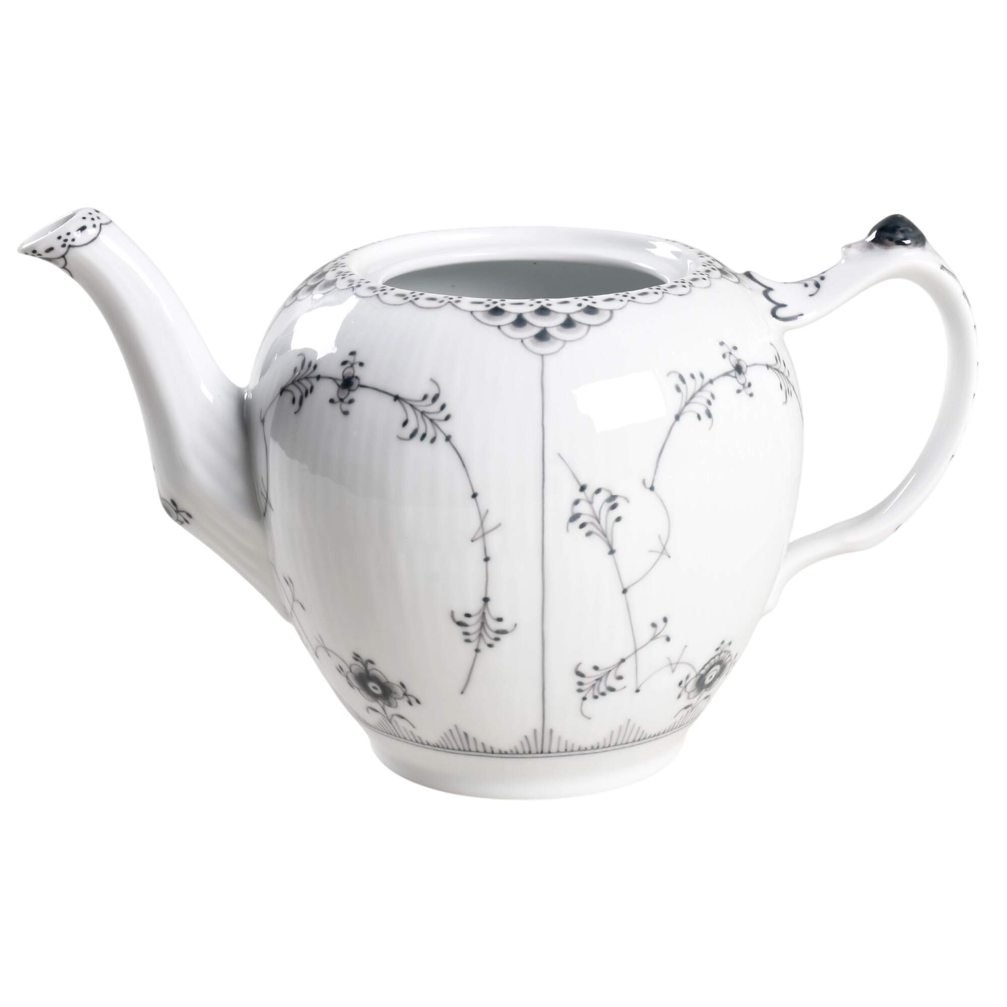 Black Fluted Half Lace Teapot No Lid by Royal Copenhagen-1