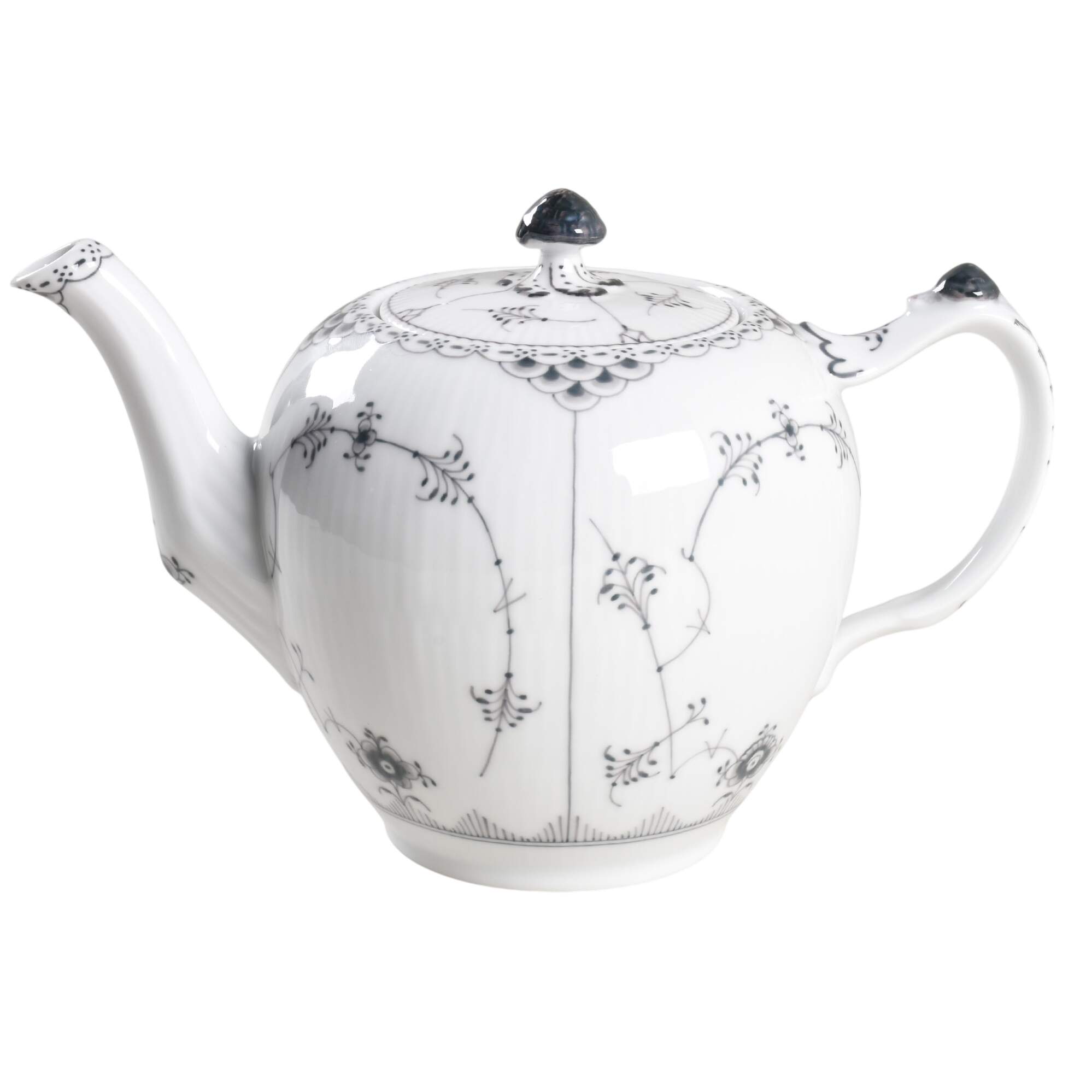 Black Fluted Half Lace Teapot & Lid by Royal Copenhagen-1