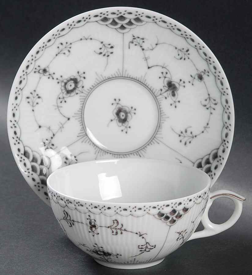 Black Fluted Half Lace Flat Cup & Saucer Set by Royal Copenhagen-1
